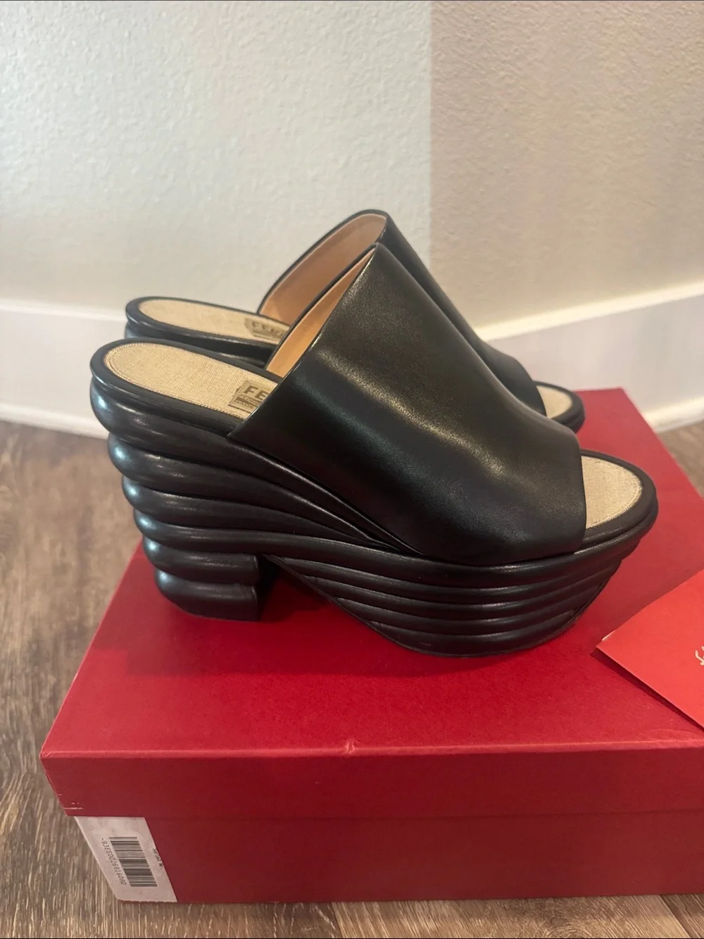 Salvatore Ferragamo Miley Platform Leather Mule  Size 8C Black